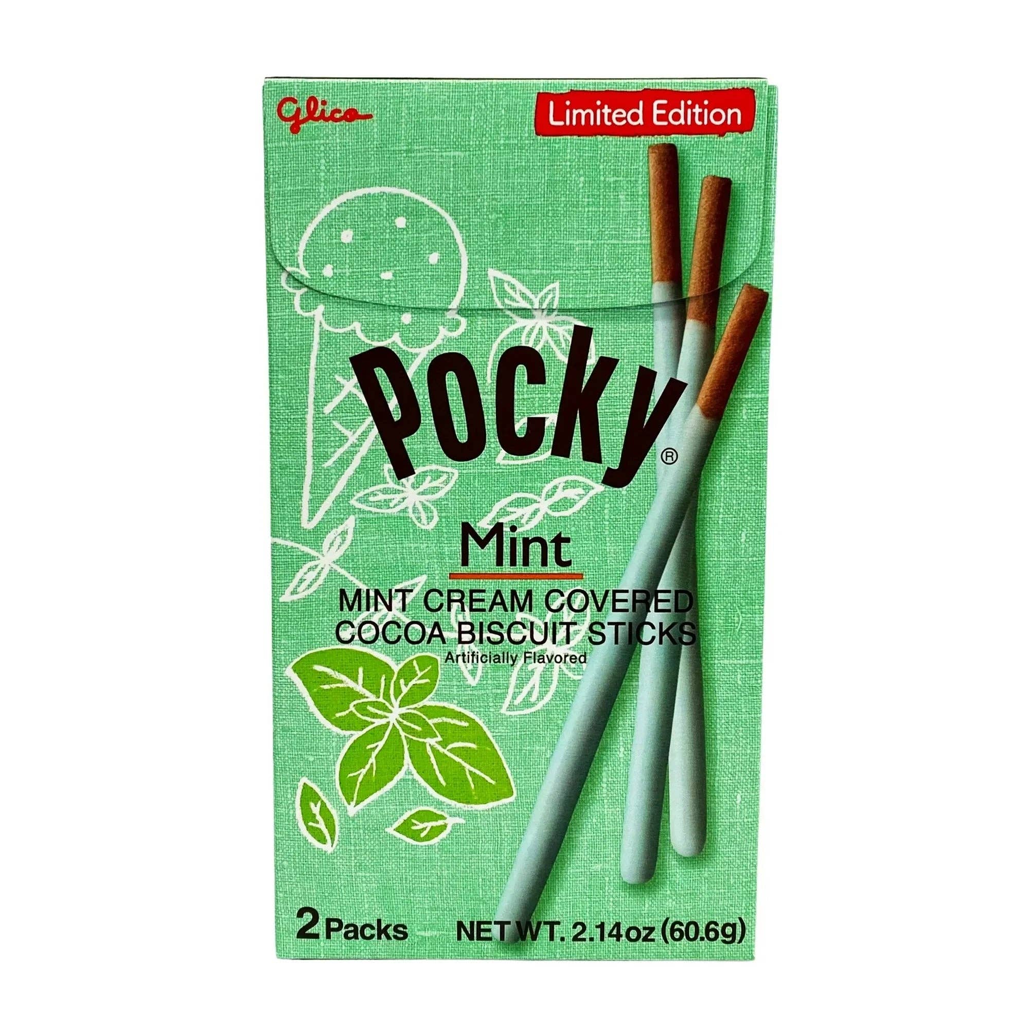 Box of Pocky Mint flavor on a white background